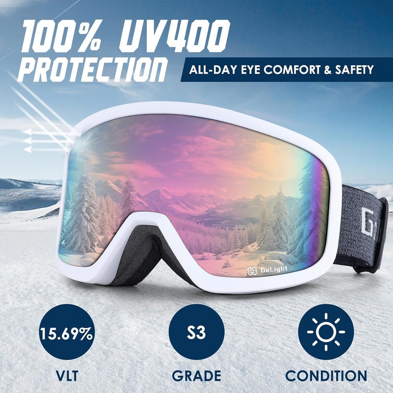 Golight Low Bridge Fit Ski Goggles – Asian Fit, Anti-Fog Double Lens, UV400 REVO Lens, Triple-Layer Foam for All-Day Skiing - Image 5